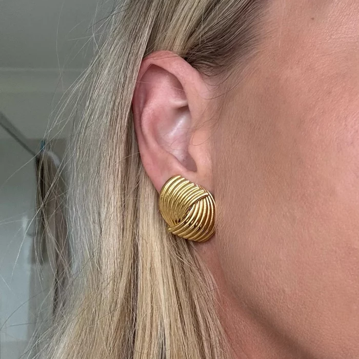 Retro Textured Intersecting Earrings for Women Multilayer Gold Color Stainless Steel Statement Stud Earring Waterproof Jewelry - Image 9