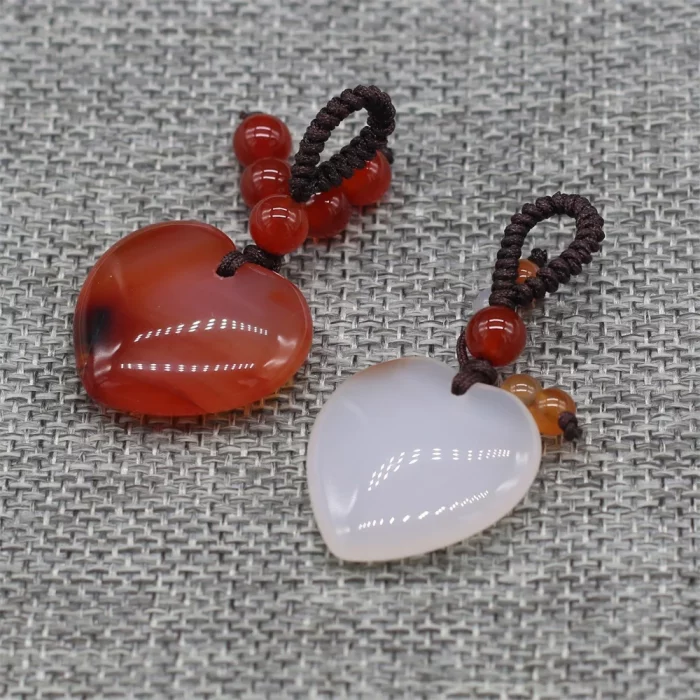 Rose Quartz Opal Agate Natural Stone Heart-Shaped Key Ring Aural Polishing Car Key Bag Decorative Pendant Gift - Image 5