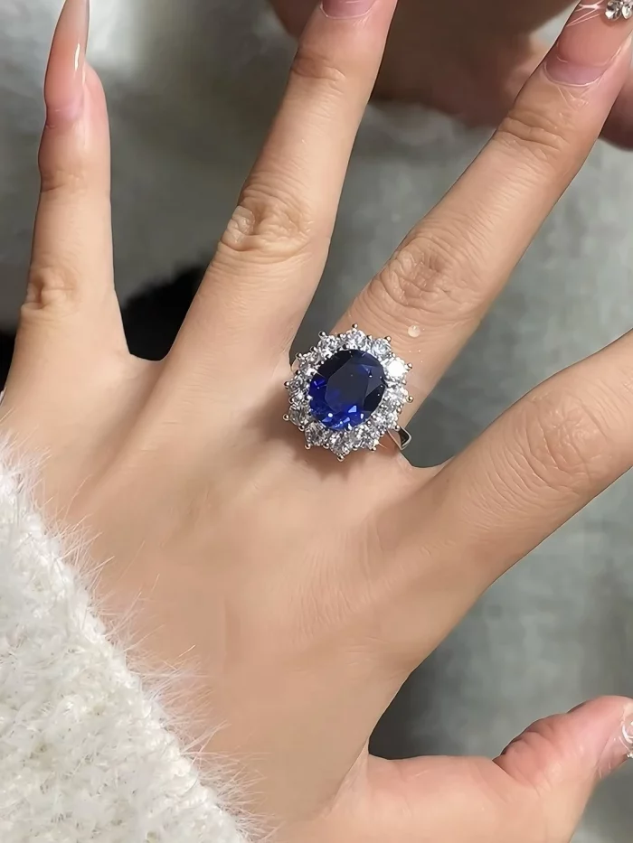 CHARMING 6.0CT Sea Blue Sapphire Ring Oval Cut Eternity Diana Trending Popular Wedding Royal Handmade Jewelry For Women Hot Sale - Image 5
