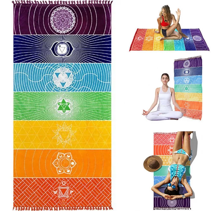 Rainbow Boho Beach Mat Mandala Blanket Striped Wall Hanging Tapestry Scarf Yoga Mat PRE Tapestries - Image 6