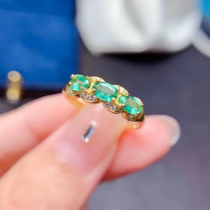 YULEM 100% Natural Emerald Ring 3mm*5mm Natural Emerald Silver Ring for Daily Wear 925 Silver Emerald Jewelry - Image 4