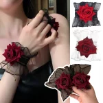 New Fashion Gothic Ruffle Lace Red Rose Wristbands Lolita Charm Bracelets Flower Mesh Hand Ornaments Lace Wristbands Accessories - Image 2