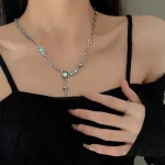 JWER Trendy Bling Moonstone Star Cross Pendant Necklace for Women Punk Hip Hop Star Chain CrystalNecklace Party Y2K Jewelry Gift - Image 7