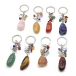 Natural Stone Key Chain Healing Keychains Gem Quartz Fluorite Citrine Irregular Stone Pendants Charms for Women Men Jewelry - Image 5