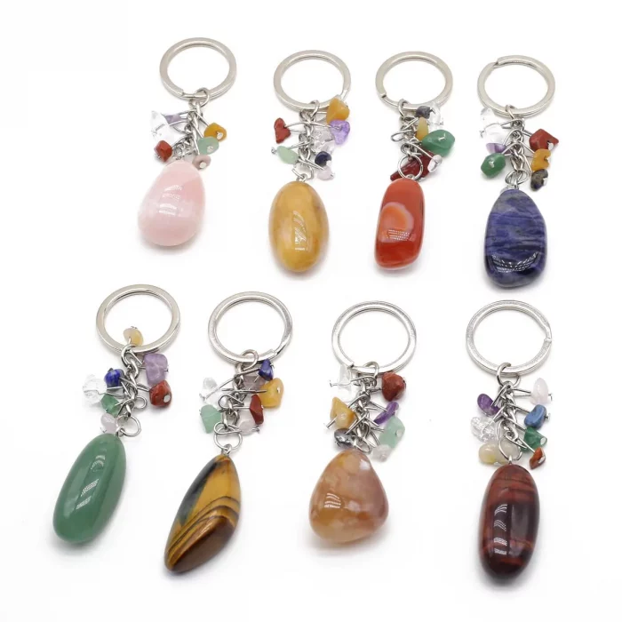 Natural Stone Key Chain Healing Keychains Gem Quartz Fluorite Citrine Irregular Stone Pendants Charms for Women Men Jewelry - Image 5