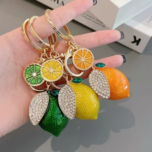 EASYA Imitation Fruit Ornament Charm Keychain Lemon Persimmon Strawberry Glass Woman's Vintage Luxury Jewelry Брелоки