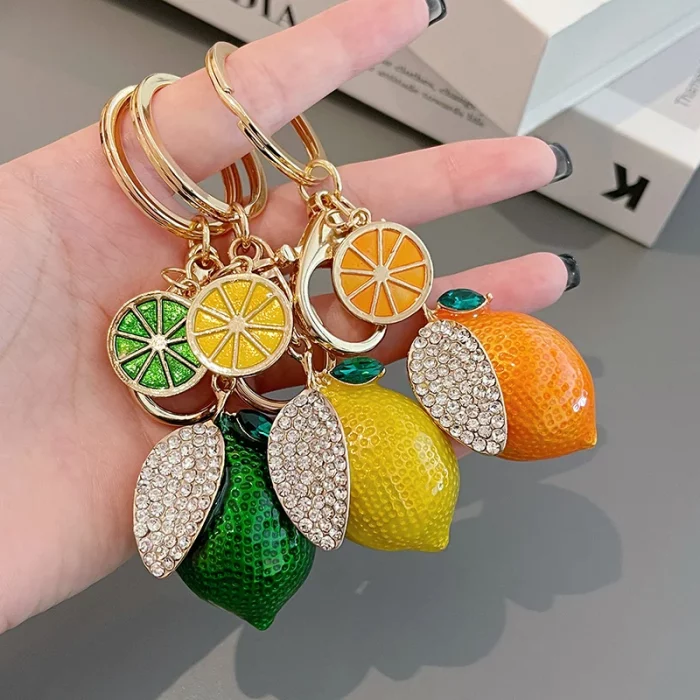 EASYA Imitation Fruit Ornament Charm Keychain Lemon Persimmon Strawberry Glass Woman's Vintage Luxury Jewelry Брелоки - Image 2
