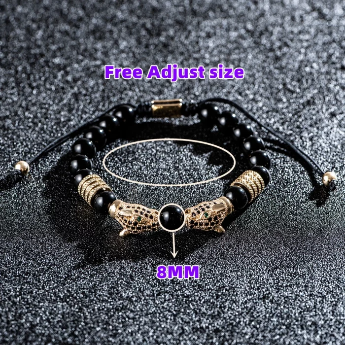 New Trend Double Leopard head Handmade tiger's-eye Bracelets Accessories Handmade Men's Jewelry Pulseras homme - Image 7