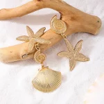 Vintage Metallic Exaggerate Shell Starfish Women Earrings Geometric Trendy Fashion Jewelry Personality Exquisite Unique RG0045 - Image 2