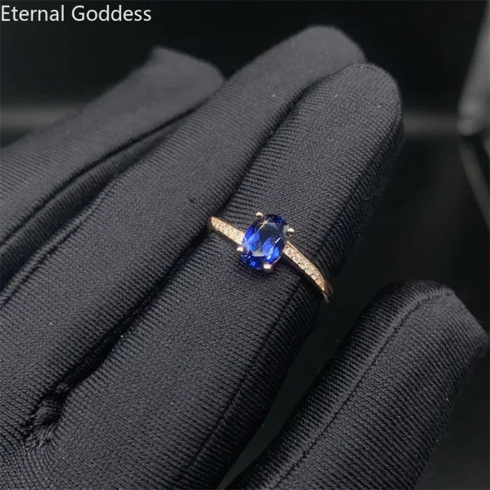 Natural Sapphire Ring London Blue Classic Fashion Jewelry S925 Sterling Silver Plated 18k Yellow Gold Dark Stone Engagement - Image 5