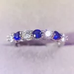 Natural Sapphire Ring with D Color Moissanite 3mm 925 Silver Lady Gift Simple Simple Birthday Present Wedding Gift - Image 2