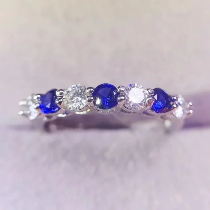 Natural Sapphire Ring with D Color Moissanite 3mm 925 Silver Lady Gift Simple Simple Birthday Present Wedding Gift - Image 2