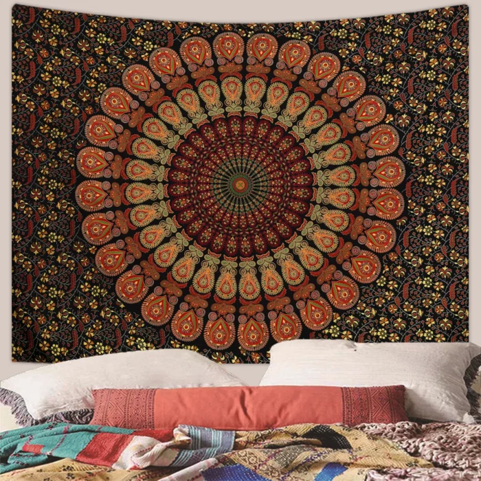 1pc Bohemian Mandala Tapestry, Retro Plant Flower psychedelic Tapestry, Hippie Style Room Decoration Wall Hanging - Image 3