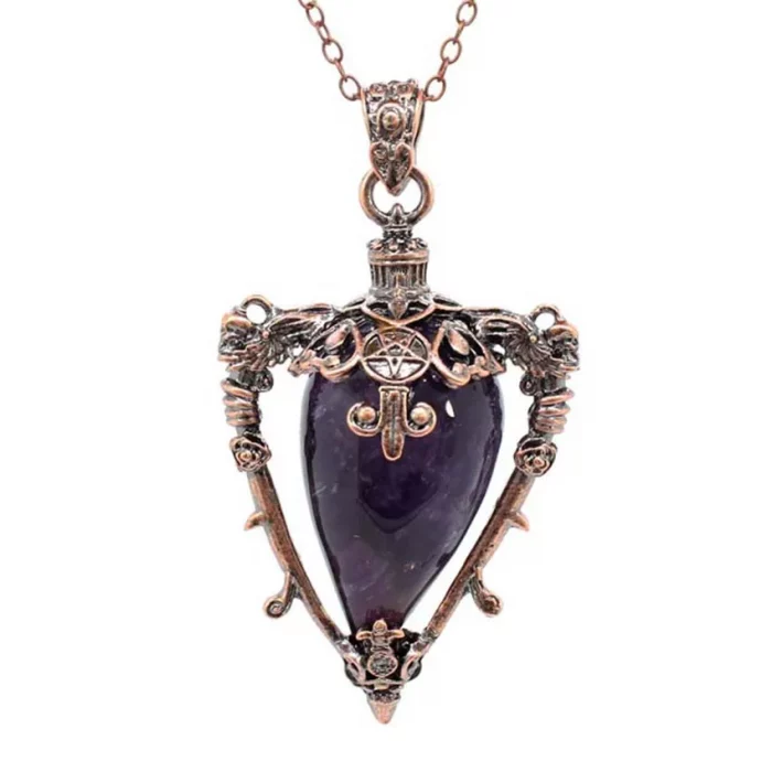 Water Drop Crystal Pendant Necklace for Men and Women Natural Amethyst Rose Quartz Onyx Lapis Lazuli Opal Antique Stone Jewelry - Image 3