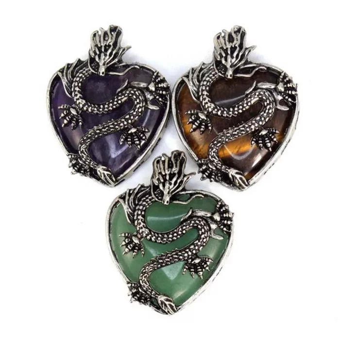 Vintage Animal Dragon Man Necklace Natural Stone Purple Crystal Heart Pendant for Women Amethysts Rose Pink Quartz Jewelry Gift - Image 3