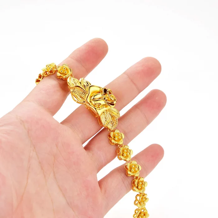 Luxury 24K 9999 Pure Gold Bracelet Women's Bracelet Flower Fashion Geometric Women's Personalized Watch Chain - Image 4