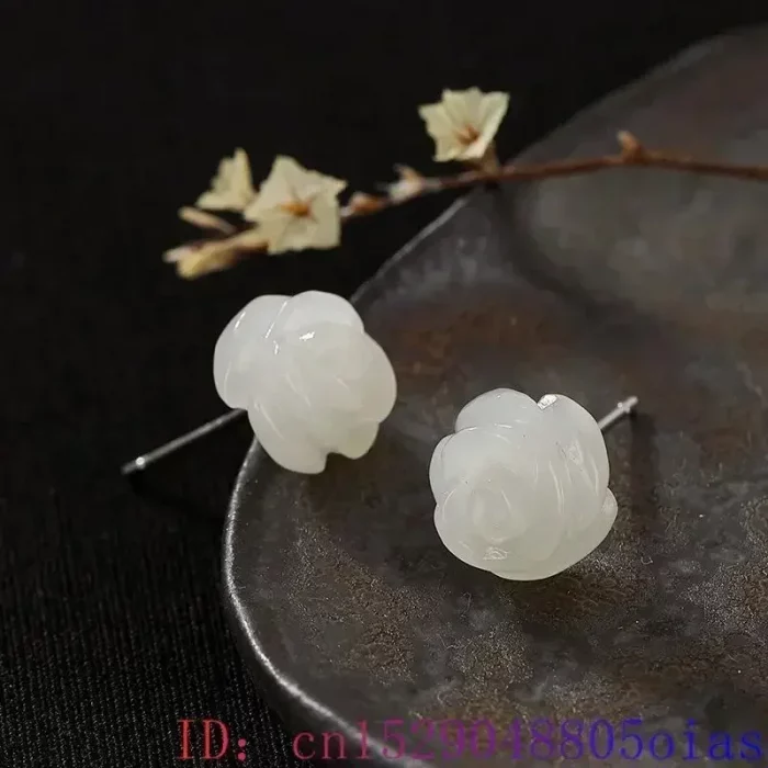 Natural Real Green Jade Rose Earrings 925 Sterling Silver Ear Studs Vintage Gemstone Jewelry TalismansEnergy Amulet Luxury Gift - Image 6
