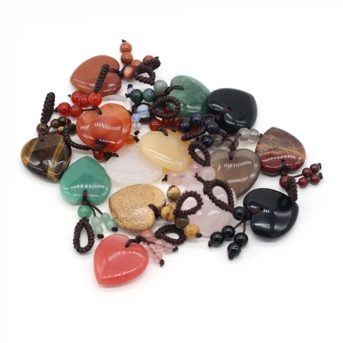 Rose Quartz Opal Agate Natural Stone Heart-Shaped Key Ring Aural Polishing Car Key Bag Decorative Pendant Gift - Image 3