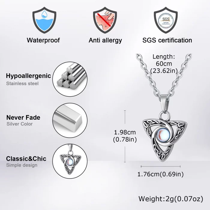 Vnox Vintage Celtic Knot Pendant with Moonstone Inlaid Necklaces for Men Women, Witch Knot Collar Jewelry with Box Chain - Image 5
