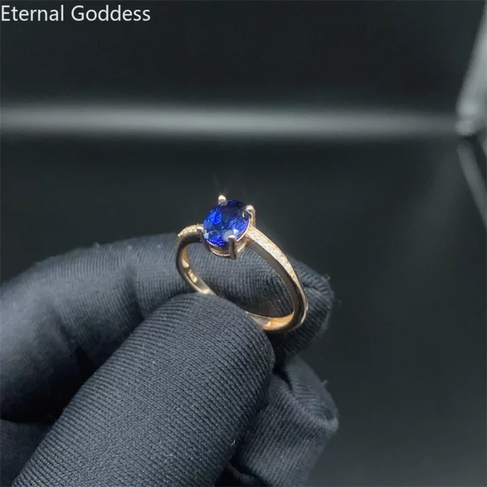 Natural Sapphire Ring London Blue Classic Fashion Jewelry S925 Sterling Silver Plated 18k Yellow Gold Dark Stone Engagement - Image 2