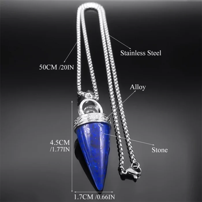Witch Ball Conical Blue Lapis Lazuli Stone Pendant Necklace Women Men Stainless Steel Wicca Pagan Chain Jewelry colier NZZZ372-1 - Image 7