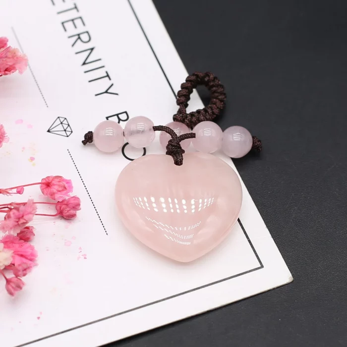 Natural Stone Keychians Heart Shape Rose Quartzs Tiger Eye Stone Keychians for Making DIY Jewerly Necklace Aaccessories 25x32mm - Image 3