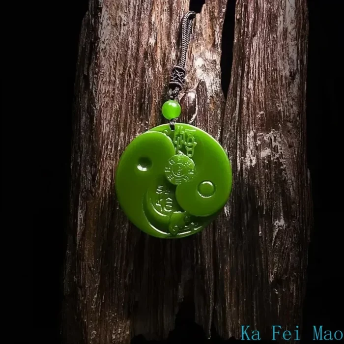 Real Natural Green Jade Taiji Bagua Pendant Necklace Carved Charm Jadeite Jewelry Fashion Amulet Gifts for Men Women Gemstone - Image 5