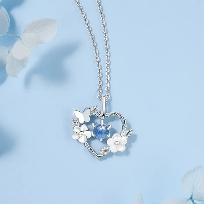 Simple Silver Color Butterfly Shell Flower Heart Necklace For Women Moonstone Pendant Necklaces Clavicle Chain Wedding Jewelry - Image 3