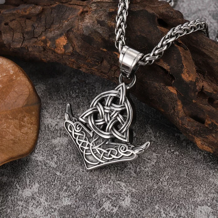 European & American Zinc Alloy Necklace Viking Triangle Celtic Knot Men's Pendant Necklace Retro Style Jewelry Accessories - Image 3