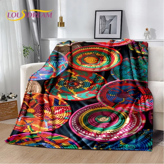 3D Ethiopia Colorful Flower Woven Art Baskets Mandala Soft Plush Blanket,Flannel Throw Blanket for Living Room Bedroom Bed Sofa - Image 6