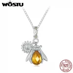 WOSTU Real 925 Sterling Brazil Citrine Crystal Honeybee Daisy Pendant Necklace For Women Wedding Party Bridal Gift Wholesale - Image 2