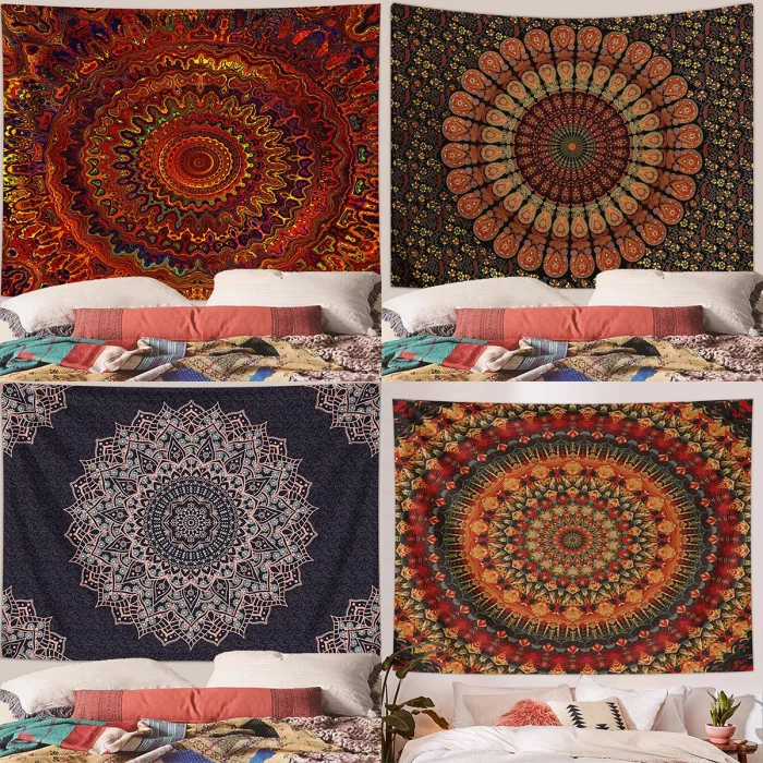 1pc Bohemian Mandala Tapestry, Retro Plant Flower psychedelic Tapestry, Hippie Style Room Decoration Wall Hanging - Image 2