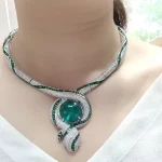 Europe America Style Necklace Women Lady Inlay Green Cubic Zircon Synthetic Emerald Snake Snakelike Choker - Image 3