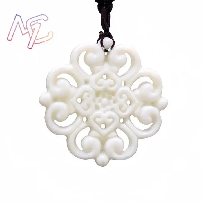 Natural Jade Flower Pendant Necklace Charm Stone Fashion Accessories Real Jewelry Designer Amulet Carved Gemstone Vintage - Image 4