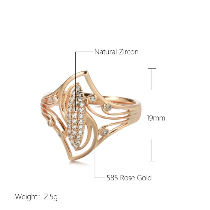 Kinel New Fine Curve Women Rings 585 Rose Gold With Micro Wax Inlay Natural Zircon Ethnic Bride Ring Unique Fashion Jewelry - Image 3