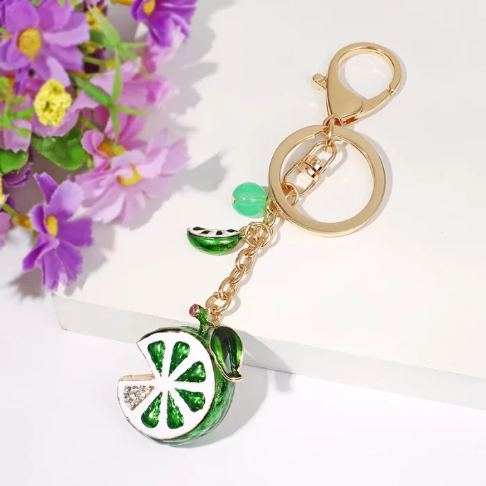 EASYA Imitation Fruit Ornament Charm Keychain Lemon Persimmon Strawberry Glass Woman's Vintage Luxury Jewelry Брелоки - Image 4
