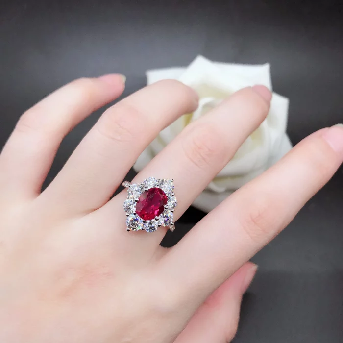 Pure White Gold AU750 Ring 2CT Natural Ruby Sapphire Diamond Engagement Ring For Women Beautiful Certified 18K Ring - Image 7