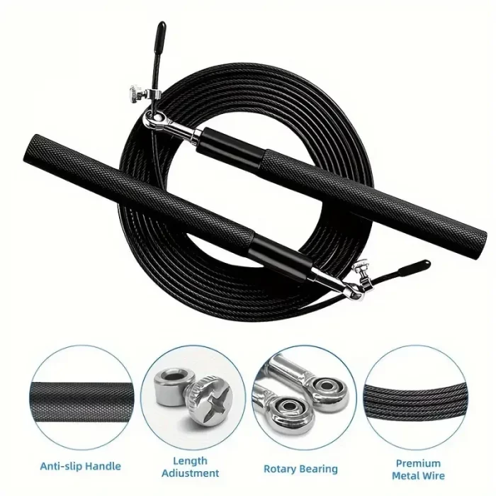 High Fast Speed Rope Wire Rope Jump Skipping Black Rope Aluminum Handle Adjustable Steel Fitness Workout Strength Body Exercises - Image 3