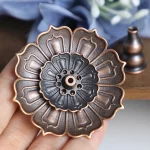 1PCS Lotus Alloy Incense Burner Stick Holder Home Buddhism Line Incense Plate Sandalwood Coil Base Temples Delicate Home Decor - Image 5