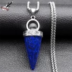Witch Ball Conical Blue Lapis Lazuli Stone Pendant Necklace Women Men Stainless Steel Wicca Pagan Chain Jewelry colier NZZZ372-1 - Image 2
