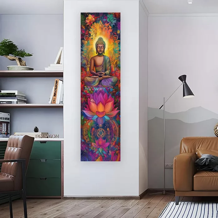 Buddha Statues And Lotus Wall Decoration Colorful Mandala Vertical Tapestry Wall Hanging Meditation Religion Art Tapestry - Image 4