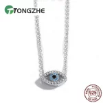 TONGZHE 925 Sterling Silver Necklace Pendant Lucky Evil Eye Blue CZ Long Link Chain Turkey Jewelry Sapphire Aquamarine Necklace - Image 2