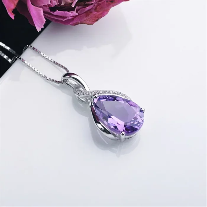 Buyee 925 Sterling Silver Female Stone Pendant Chain Natural Amethyst & Aquamarine Necklace for Women Fashion Fine Jewelry Chain - Image 7