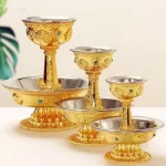 Buddhism Guardian Manza Inlaid Gem Tibetan Alloy ,2 Layer Tantric Altars Holy Water Cup Plate Ornament,Buddhist Item Religious