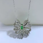 Halaile S925 Sterling Silver Lab-grown Emerald with Certificate Bowknot Pendant Necklace Fine Jewelry Neck Chain Gift for Women - Image 6