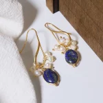 GLSEEVO Natural lapis lazuli Pearl Temperament Drop Earrings Women Girls Party Gift Original Design Luxury Jewellery Gift GE0988 - Image 2
