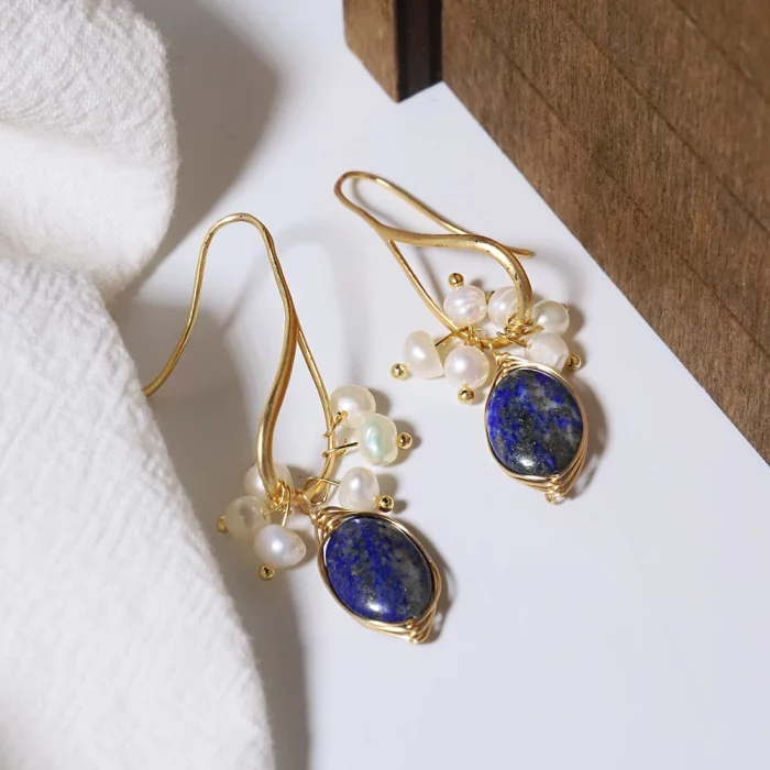 GLSEEVO Natural lapis lazuli Pearl Temperament Drop Earrings Women Girls Party Gift Original Design Luxury Jewellery Gift GE0988 - Image 2