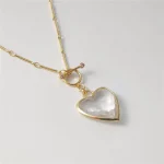 FUWO 1Pc Handcrafted Natural Clear Quartz Necklace,Golden OT Buckle Chain Heart-Shaped Semi-Precious Stone Women's Gift NC475-1 - Image 3