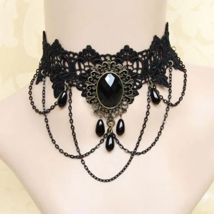 New Sexy Gothic Chokers Crystal Black Lace Neck Choker Necklace Vintage Victorian Women Chocker Steampunk Jewelry - Image 2