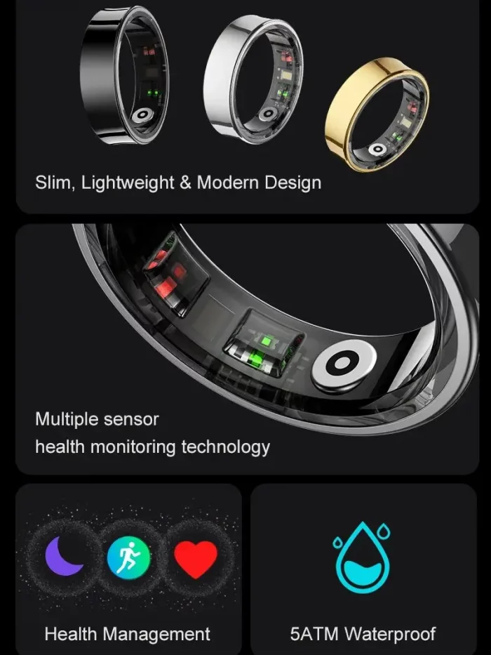 New Smart Ring R09 Health Monitor Multi Sport Mode Skin Temperature Measurement 5ATM Waterproof Smart Ring With Charging Case - Image 2
